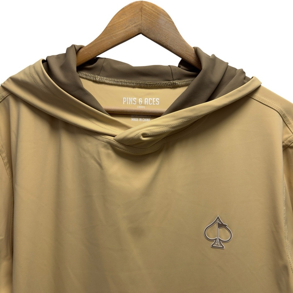 Pins & Aces NEW Mens Sz Large Khaki Tan Pullover Performance Stretch Golf Hoodie